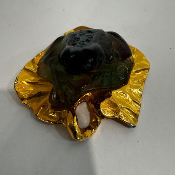 VTG Daum France Pate De Verre Purple Green Frog Gold Lily Pad Pendant - Picture 4 of 13